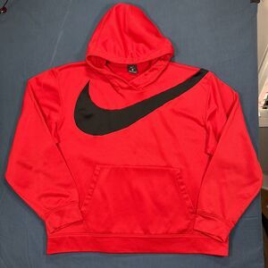 Nike DRI-Fit Therma Fleece Training Pullover Hoodie Red Mens Sz XL Big Swoosh